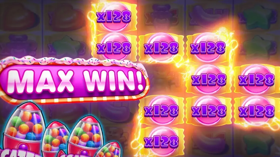 Caça-níquel Sugar Rush sendo jogado em um smartphone com a interface adaptada à tela