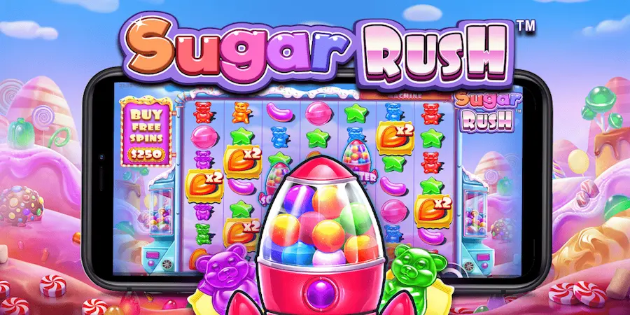 Símbolo bomba detonando em uma cascata do caça-níquel Sugar Rush e gerando um multiplicador